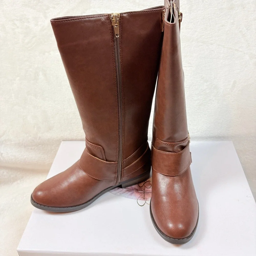 Jessica Simpson Girls Tall Riding Boots Kids Sz 2 Kingsley Brown‎ Faux Leather